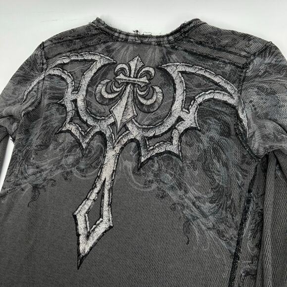 VTG y2k Men's Reversible Affliction Thermal Waffle Knit Long Sleeve Shirt Sz L - Picture 4 of 10